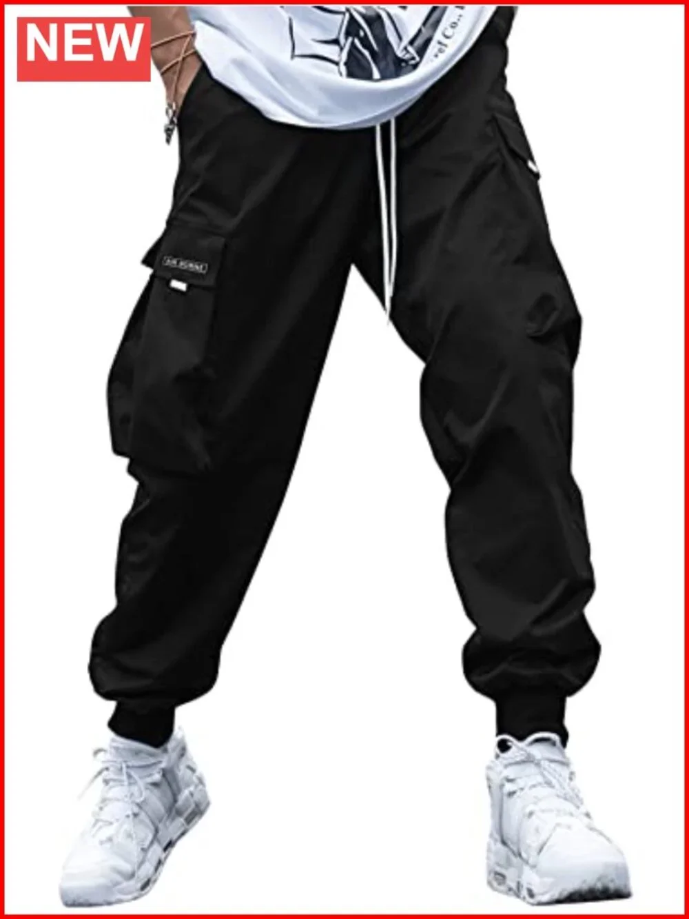 Men's Casual Drawstring Elastic Waist Flap Pocket Jogger Cargo Pants